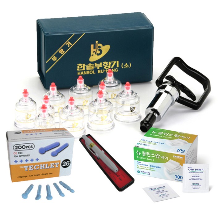 한솔부항기 10p + 사혈기 + 란셋 200p + 뉴 클린스왑 알콜솜 100p, 1세트