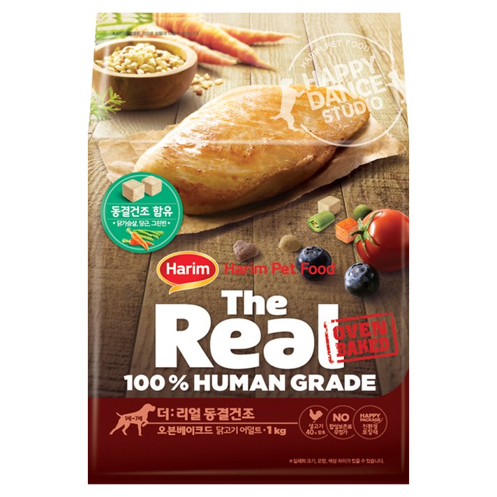 하림펫푸드 더리얼 동결건조 오븐베이크드 어덜트 강아지사료, 닭, 1kg