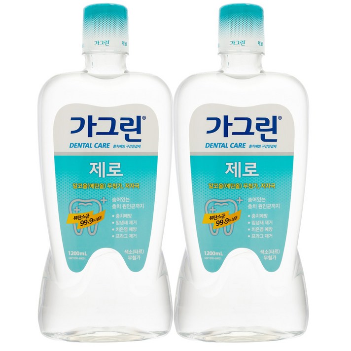 가그린 제로 구강청결제, 1200ml, 2개