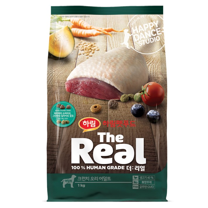 하림펫푸드 더리얼 크런치 어덜트 강아지사료, 오리, 1kg