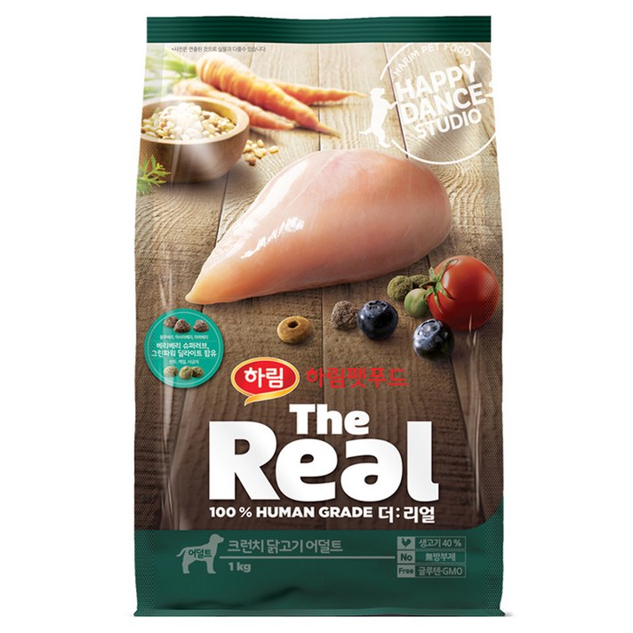 하림펫푸드 더리얼 크런치 어덜트 강아지사료, 닭, 1kg
