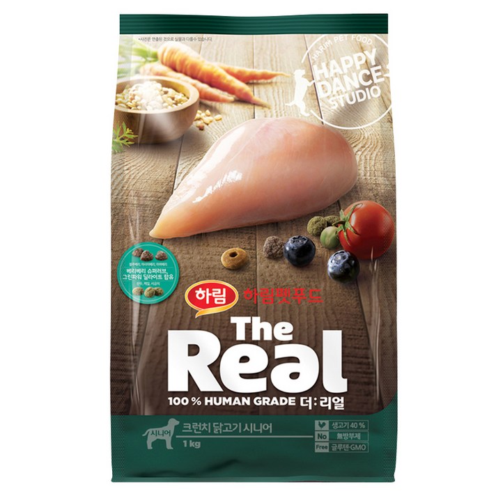 하림펫푸드 더리얼 크런치 시니어 강아지사료, 닭, 1kg