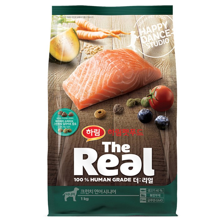 하림펫푸드 더리얼 크런치 시니어 강아지사료, 연어, 1kg