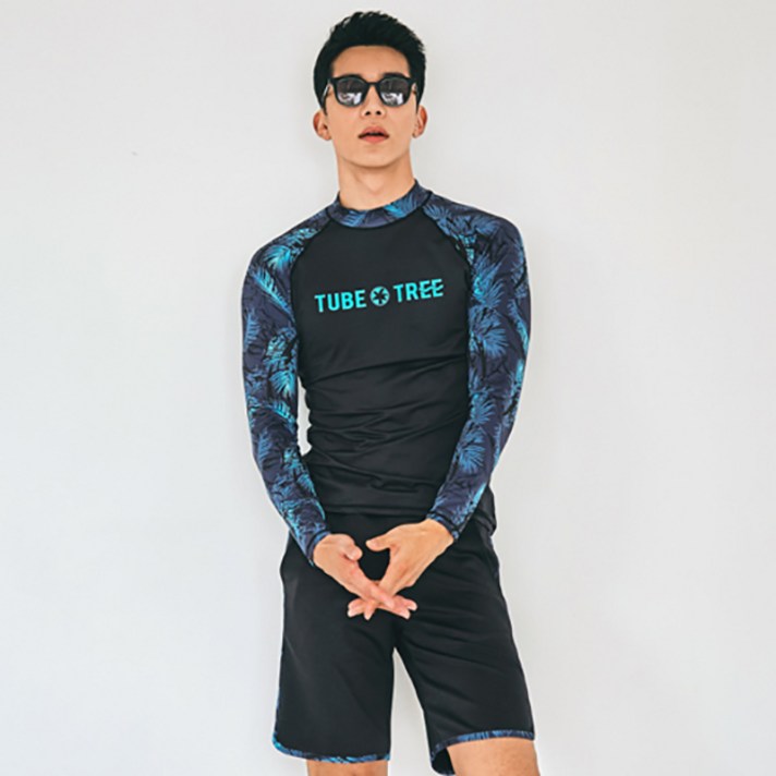 펀한커플 남성용 래쉬가드 바캉스룩 비치웨어 상의 + 하의 세트 AE4203