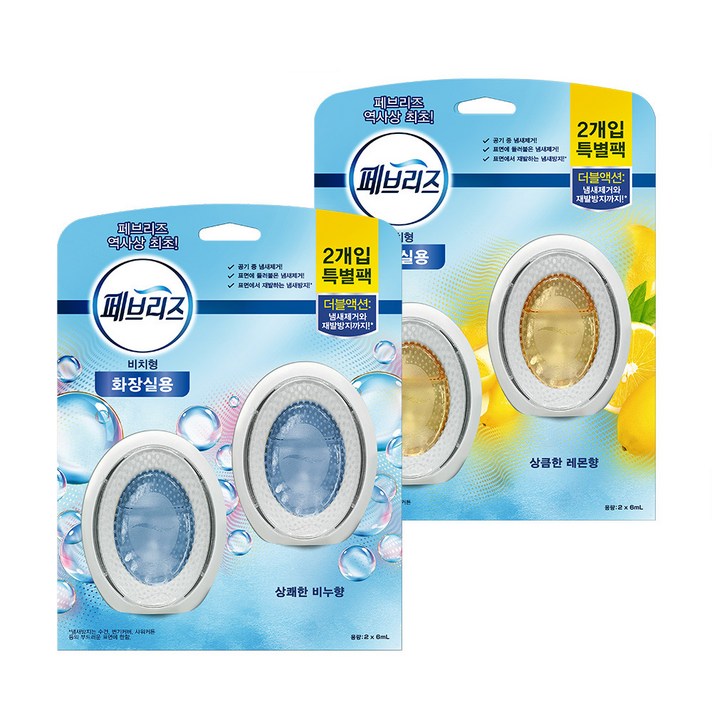 페브리즈 비치형 화장실용 상쾌한 비누향 6ml x 2개입 + 상큼한 레몬향 6ml x 2개입, 1세트