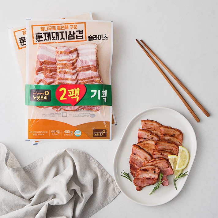 노랑오리 훈제삼겹 슬라이스, 400g, 2개