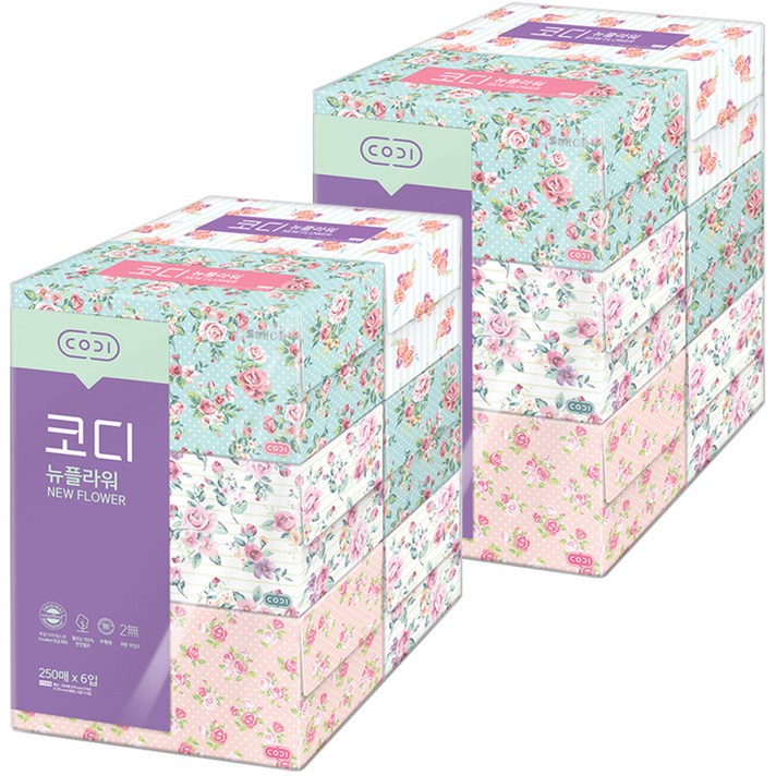 코디 뉴플라워 갑티슈 2겹, 2팩, 6입