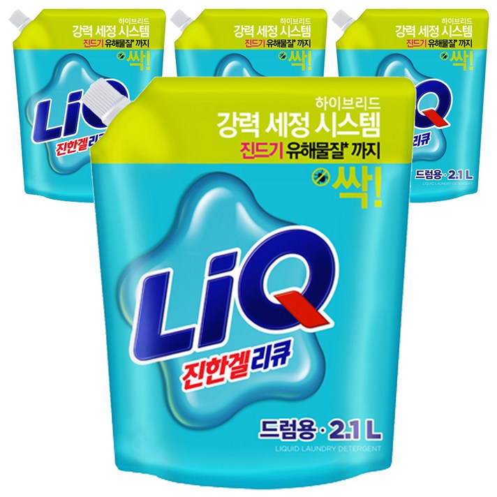 리큐 진한겔 하이브리드 드럼용 액상세제 리필, 2.1L, 4개