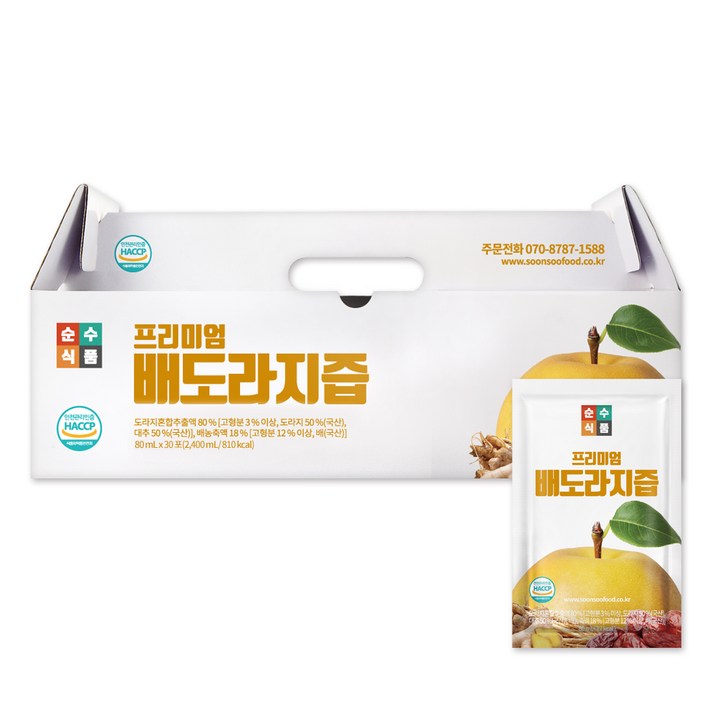 순수식품 프리미엄 배도라지즙, 80ml, 30포
