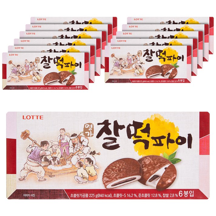 롯데제과 명가 찰떡 파이, 225g, 12팩