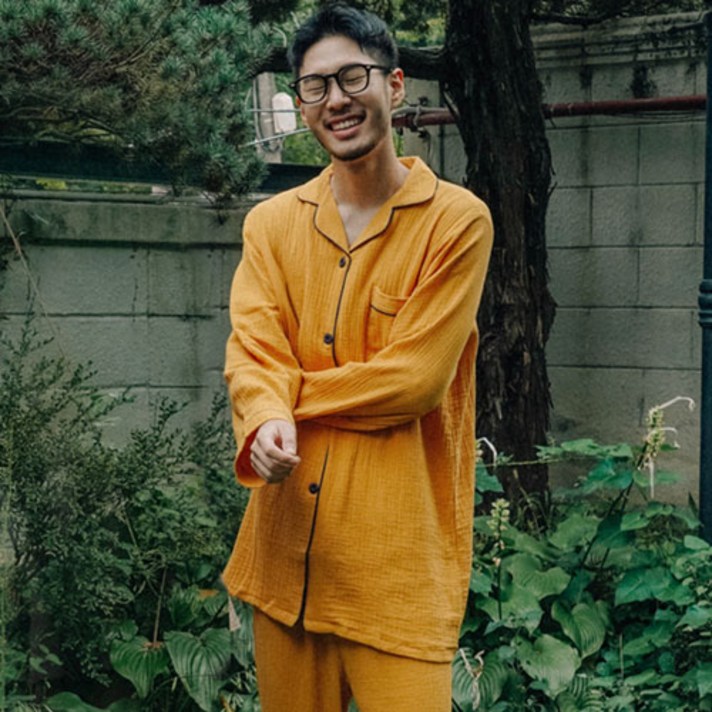 파란 커플용 무지 요루면 잠옷 상하의 세트