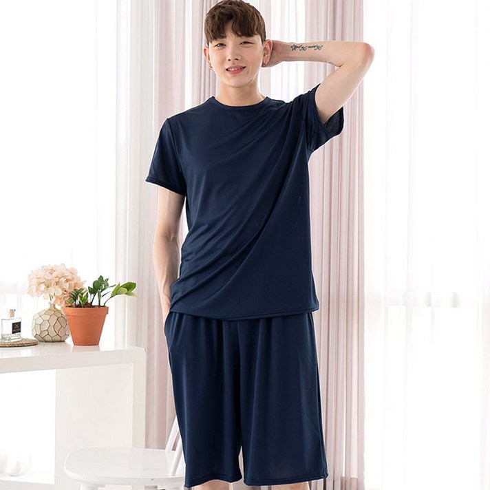 남성용 도트펀칭 반팔 잠옷 상하세트