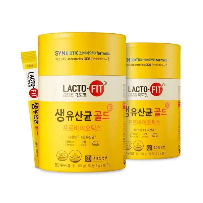 락토핏 생유산균 골드 80p, 160g, 2개입