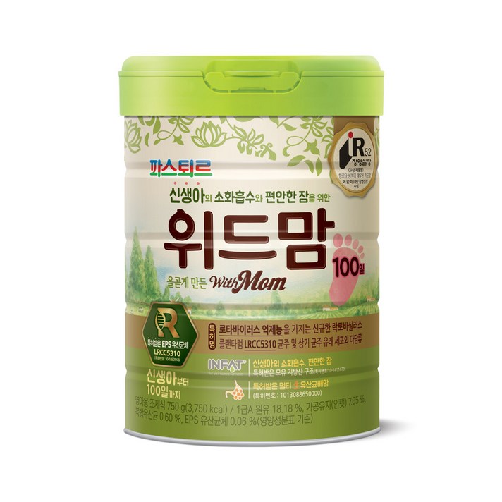 파스퇴르 무항생제원유 위드맘 분유 100일, 750g, 1개