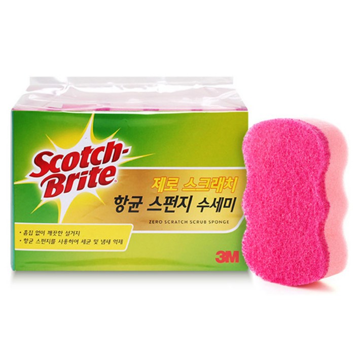 3M 스카치브라이트 제로스크래치 항균 스펀지 수세미, 5개입, 1개