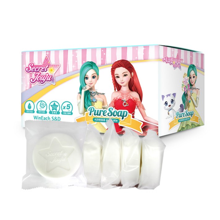 위니치 시크릿 쥬쥬 순수한 비누 파우더향, 85g, 5개