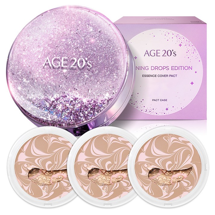 에이지투웨니스 샤이닝드롭 팩트 에디션 케이스 + 리필 12.5g x 3p 세트, 21호(핑크라떼), 1세트