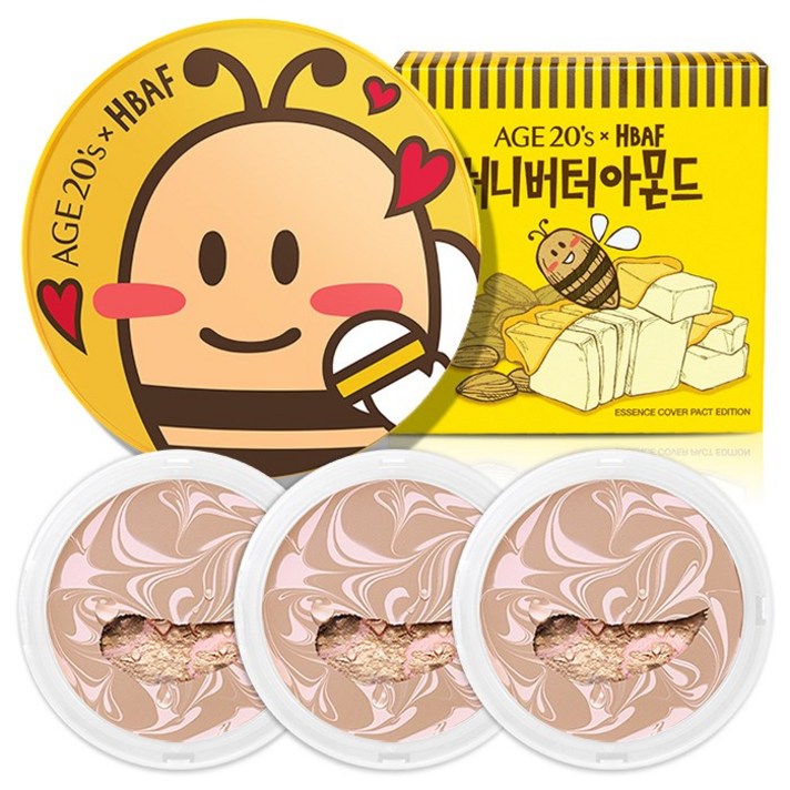 에이지투웨니스 허니버터 아몬드 에디션 에센스 커버팩트 케이스 + 리필 12.5g x 3p, 21호 화이트 라떼, 1세트