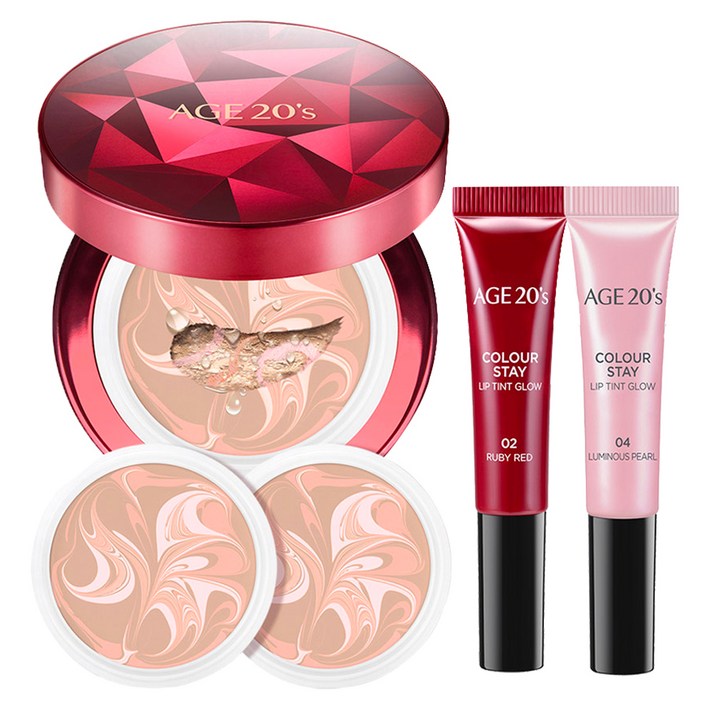 에이지투웨니스 올뉴3 에센스 커버 팩트 12.5g + 리필 12.5g x 2p + 립틴트 6g x 2p + 퍼프 3p, 팩트 23호, 랜덤발송(립틴트), 1세트