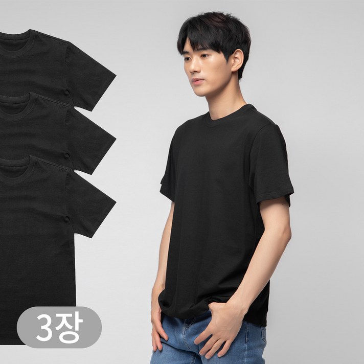 남녀공용 30수 라운드 반팔티 블랙 3장