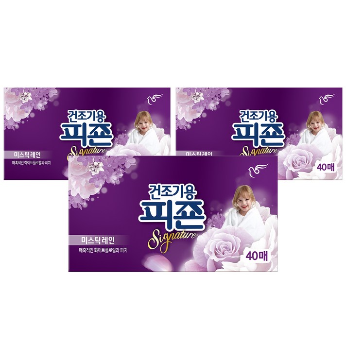피죤 리치퍼퓸 시그니처 건조기용 시트형 섬유유연제 미스틱 레인 본품 40p, 3개, 40매