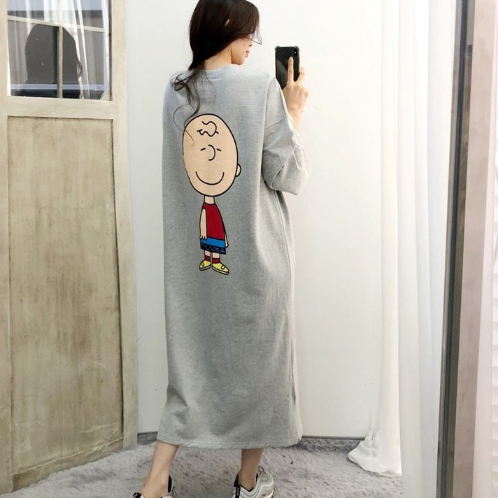이힝 찰리프린팅 이지룩 롱 긴팔 원피스