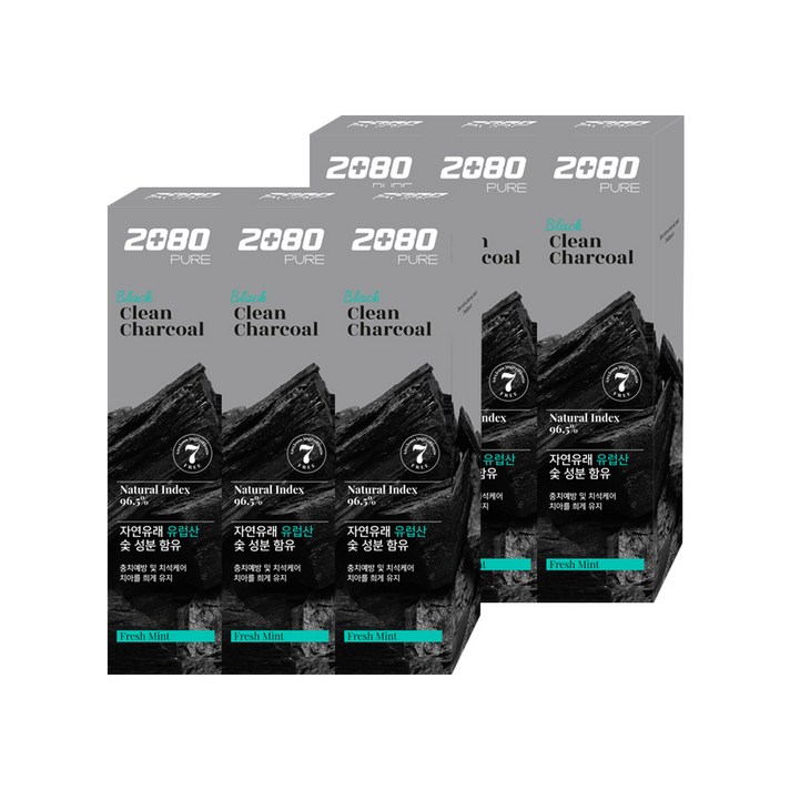 2080 퓨어 블랙 차콜민트 치약, 140g, 6개