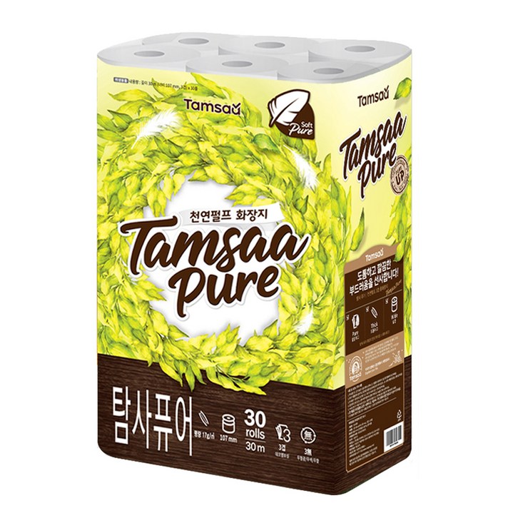 탐사 퓨어 100% 천연펄프 3겹 롤화장지 30 m, 30롤, 1팩