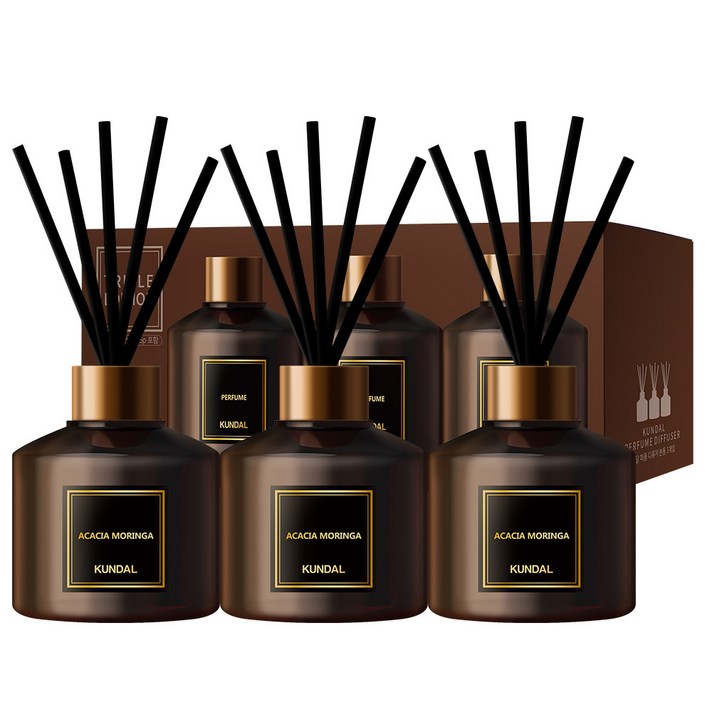 쿤달 퍼퓸 디퓨저 200ml 3개 + 섬유스틱 15개 세트, 아카시아모링가향