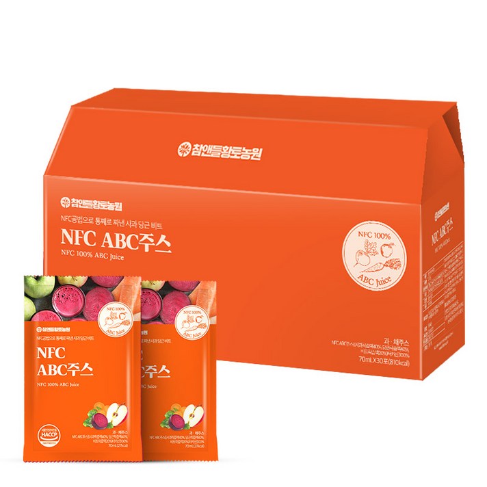 참앤들황토농원 자연을 담은 NFC 착즙 ABC주스, 70ml, 30개