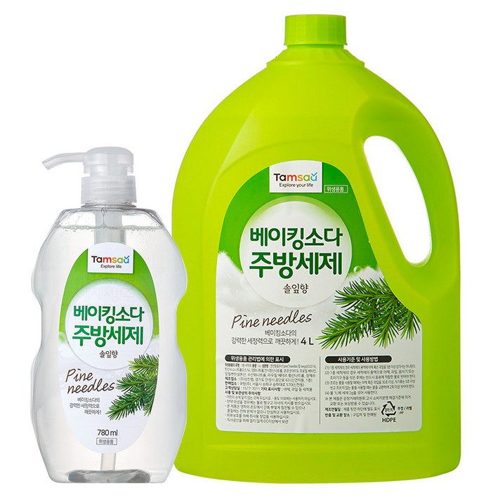 탐사 베이킹소다 주방세제 세트, 본품 780ml + 리필 4L, 1세트