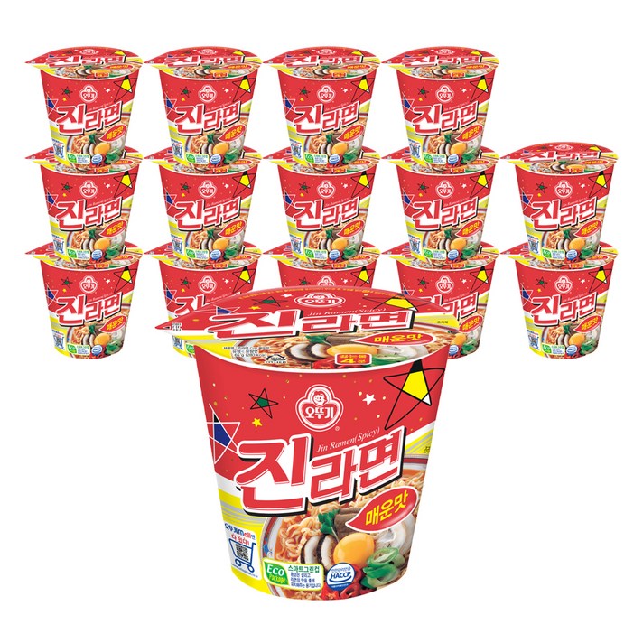 오뚜기 진라면 미니컵 매운맛 65g, 15개