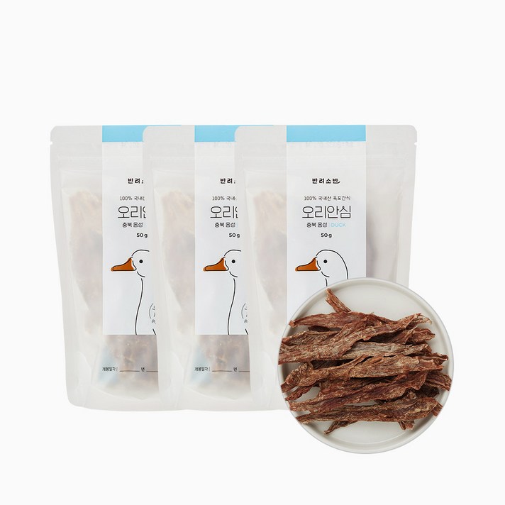 반려소반 강아지 간식 50g, 오리안심, 3개