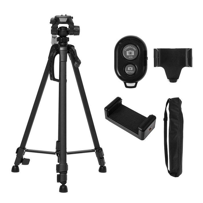 홈플래닛 전문가용 미러리스 & DSLR & 스마트폰 겸용 3단 삼각대 + 블루투스 리모컨 + 리모컨 홀더 세트
