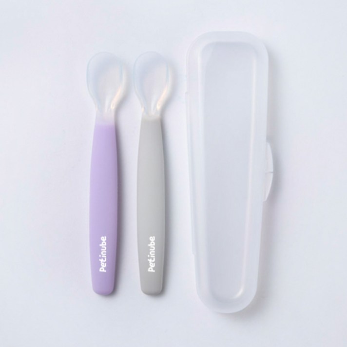 쁘띠누베 실리콘 이유식스푼 2p 세트, GRAY + PURPLE, 1세트