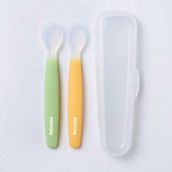 쁘띠누베 실리콘 이유식스푼 2p 세트, GREEN, YELLOW, 1세트