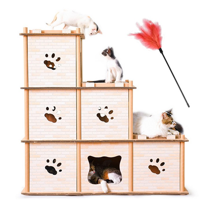 딩동펫 고양이 숨숨집 스크래쳐 캣타워 6단, 혼합 색상, 1세트
