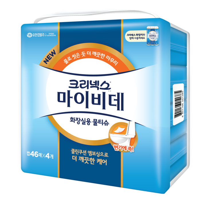 마이비데 화장실용 물티슈 캡형, 46매, 4팩