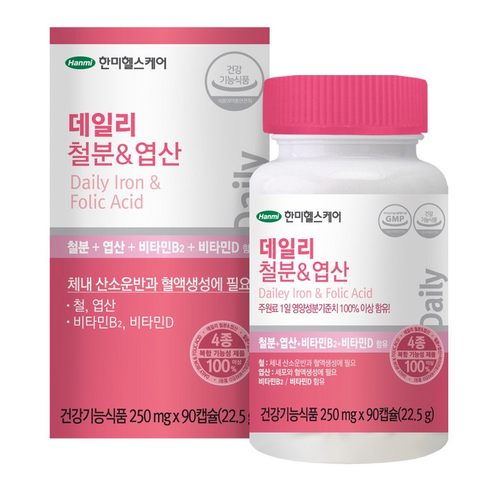 한미헬스케어 데일리 철분 & 엽산 영양제, 90정, 1개