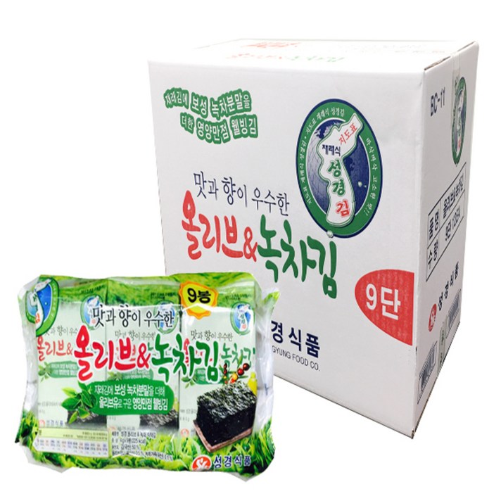 성경식품 올리브&녹차김 9봉 12입, 108봉, 4g