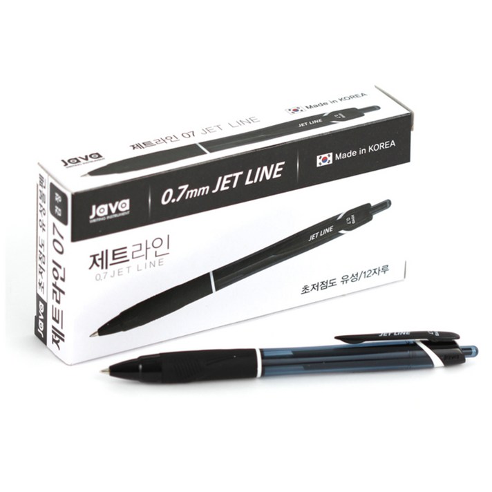 자바펜 0.7mm 제트라인 펜, 블랙, 12개입
