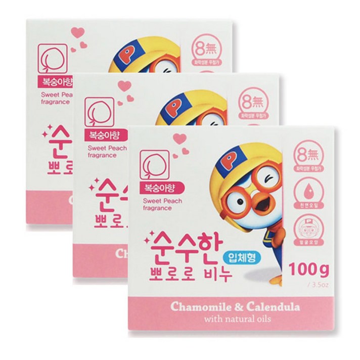 위니치 뽀로로 순수한 비누 입체형 복숭아향, 100g, 3개입