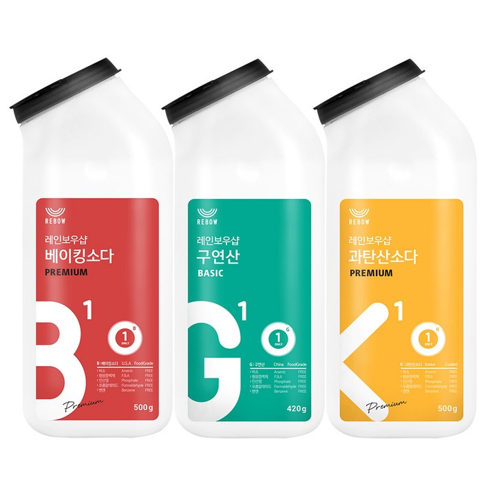 레인보우샵 톡톡이 삼총사 베이킹소다 프리미엄 500g + 구연산 베이직 420g + 과탄산소다 프리미엄 500g, 1세트