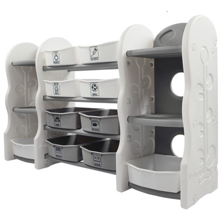 리빙코디 펀키즈 4단 정리함 + 책장 2p, 화이트 + 그레이