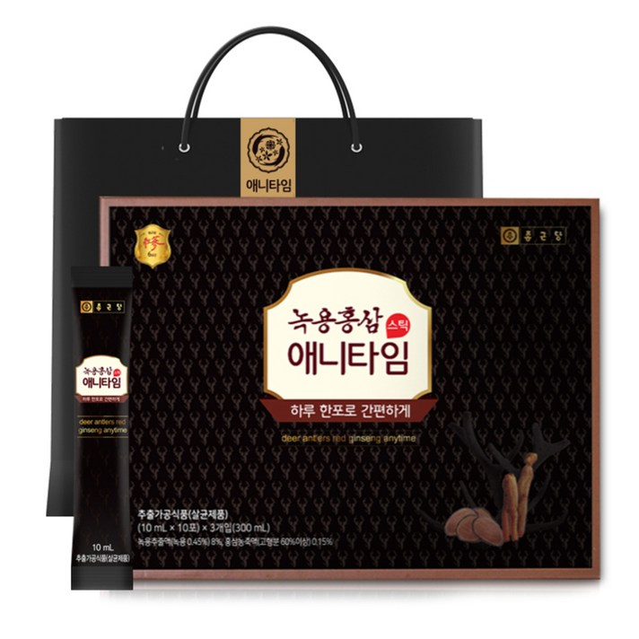 종근당 녹용홍삼 애니타임 스틱 30개입 + 쇼핑백, 300ml, 1세트