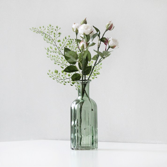 블루밍앤미 조화 bloom 웨이브 그린 유리 화병 세트, 화이트