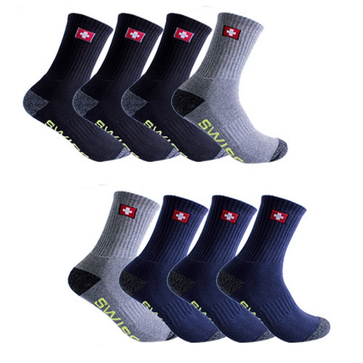 스위스밀리터리 SM-R01 남성용 등산 장목 양말 8족, 혼합 색상