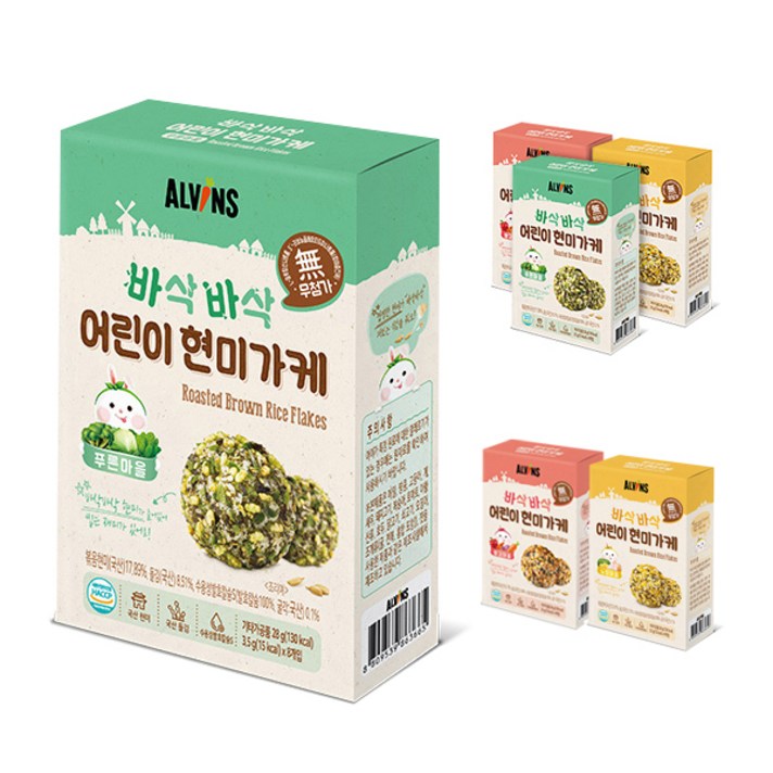 엘빈즈 바삭바삭 어린이 현미가케 빨강마을 2p + 노랑마을 2p + 푸른마을 2p, 빨강마을, 노랑마을, 푸른마을, 2세트