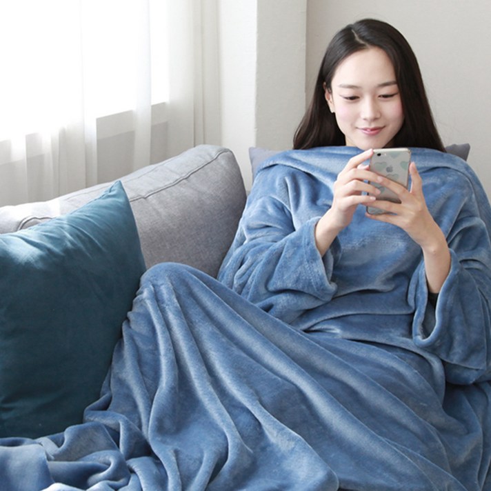 서울물산 극세사 소매담요 + 파우치, 블루