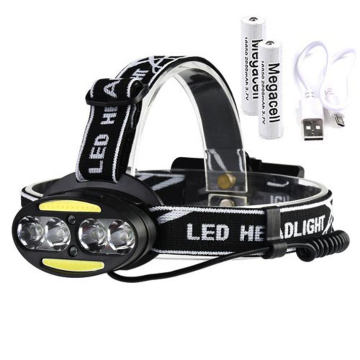 울트라루멘 CREE 프리미엄 USB 충전식 헤드랜턴 T6 + COB LED 후레쉬 2504A + 배터리 2p + 케이블잭, 블랙, 1세트